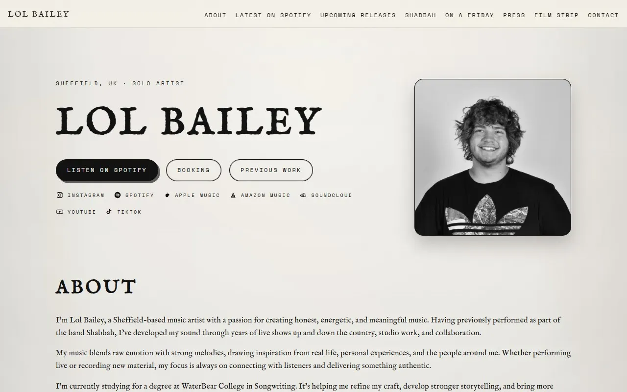 Lol Bailey music portfolio site